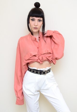 VINTAGE 90'S GENUINE SILK SALMON PINK OVERSIZED SHIRT