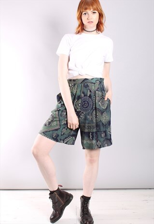 VINTAGE 80S ABSTRACT PATTERNED FESTIVAL CULOTTE SHORTS