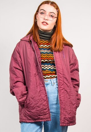 90'S MAROON OVERSIZED PUFFER LIGHTLY PADDED JACKET COAT