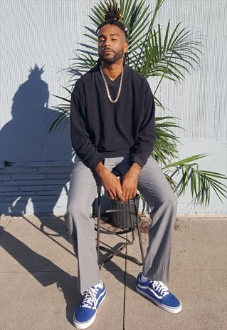 90S MINIMALIST PREPPY SKATER GOLF BLACK TEXTURED SWEATSHIRT
