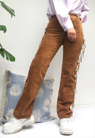 70S VINTAGE SUEDE LEATHER FRINGE FESTIVAL TROUSERS