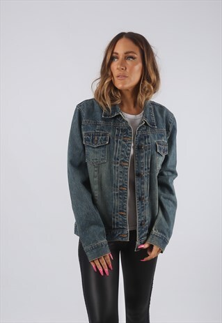 VINTAGE DENIM JACKET OVERSIZED FITTED DIRT WASH UK 14 (FHDJ)