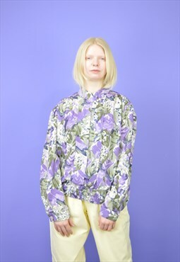 Vintage purple classic flower print long sleeve shirt