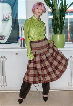 Vintage warm plaid skirt in red and beige