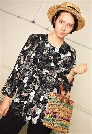 90'S RETRO ABSTRACT PRINT OVERSIZED PARIS CHIC SHIRT TOP