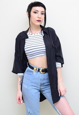 VINTAGE 90'S GENUINE SILK JET BLACK OVERSIZED SHIRT