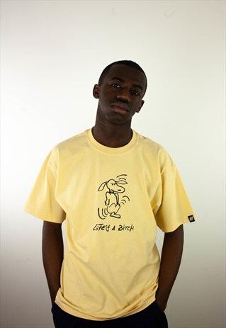 MALADE NATION YELLOW T-SHIRT LIFE'S A BITCH PRINT
