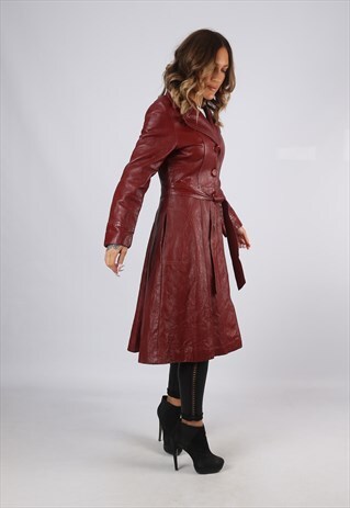 LEATHER FITTED JACKET MID LONG VINTAGE UK 8 (GJ7B)