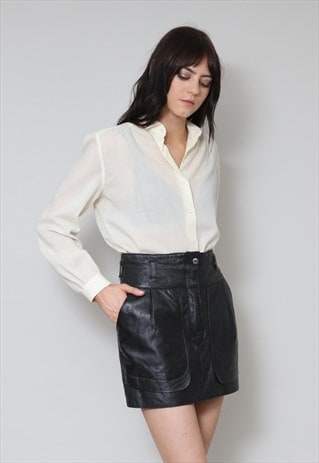 90's Ladies Vintage Skirt Soft Black Leather Mini