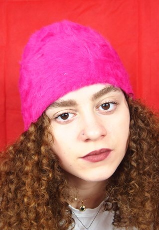 HOT PINK FLUFFY BEANIE HAT