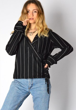 VINTAGE 90S BLACK STRIPED BLOUSE