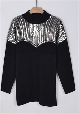 Oversized jumper with sliver sequin embellishment in black