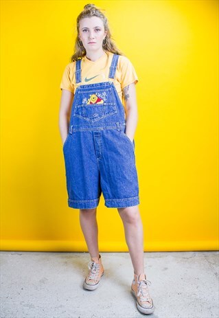 WINNIE THE POOH EMBROIDERED CROPPED DUNGAREES
