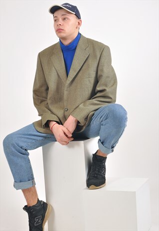 VINTAGE TWEED CHECKED BLAZER JACKET