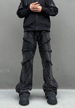 Black Washed Distressed pants Jeans trousers 
