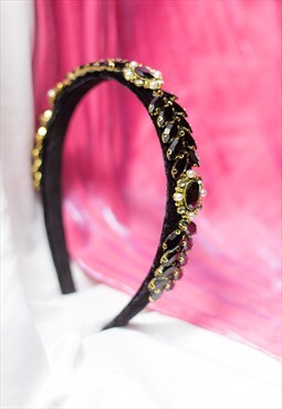 Black Leaf Diamante Gem Headband
