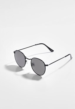 70's Circular Retro Sunglasses Shades - Black/Grey
