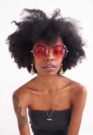 PINK LENS BIG ROUND SUNGLASSES