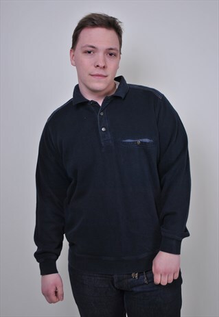 VINTAGE BLACK LONG SLEEVE POLO, 90S ATHELTIC SWEATSHIRT