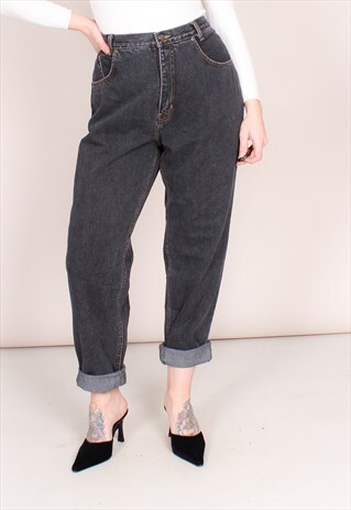 VINTAGE 90S HIGH WAISTED FADED BLACK GRAZER JEANS