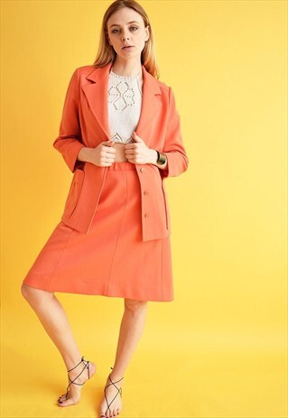 VINTAGE 70'S MOD BRIGHT CORAL CO-ORD TWO PIECE