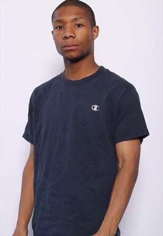 VINTAGE CHAMPION CHEST LOGO T-SHIRT NAVY BLUE
