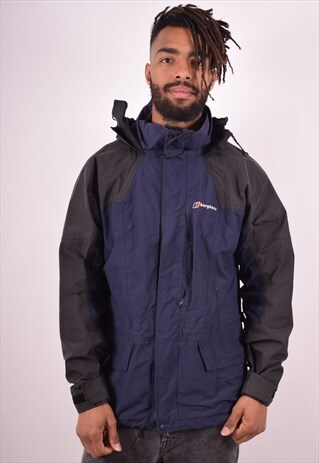 BERGHAUS MENS VINTAGE RAIN JACKET MEDIUM NAVY BLUE 90S
