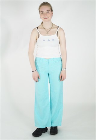 VINTAGE 90S BLUE Y2K BAGGY FLARED WIDE LEG TROUSERS