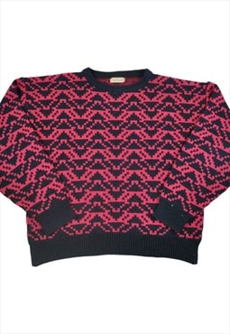 Vintage Knitted Jumper Retro Pattern Pink/Blue Ladies Medium
