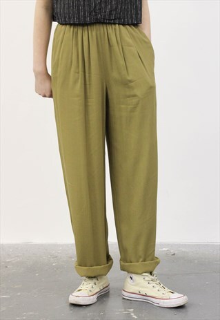 VINTAGE 1980S KHAKI GREEN HIGH-WAISTED TROUSER