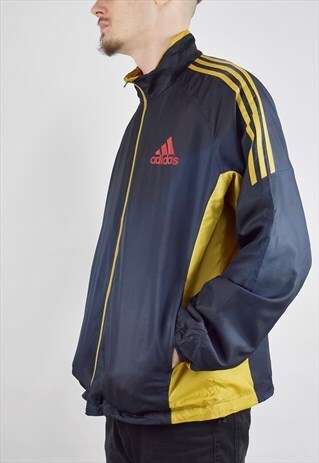 ADIDAS 90S NAVY AND GOLD WIND BREAKER CLIMA PROOF JACKET