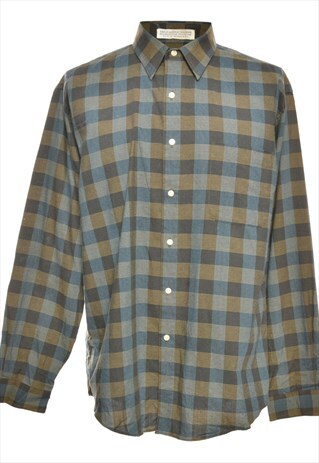 NAVY & GREEN EXPRESSIONS LONG SLEEVED CHECKED SHIRT - L