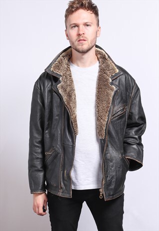 VINTAGE LEATHER AVIATOR FLEECE JACKET