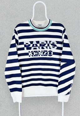 Kenzo Striped Sweatshirt Embroidered Spell Out Womens Medium