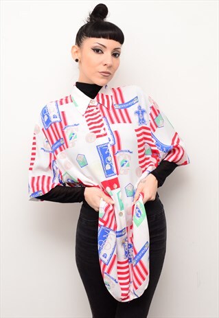 VINTAGE 90'S RETRO ABSTRACT PATTERNED OVERSIZED SHIRT