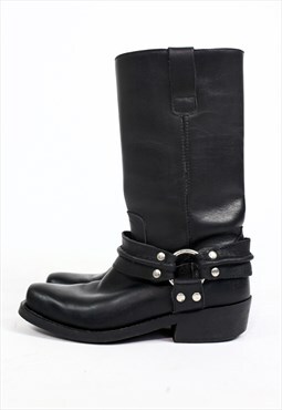 Vintage 90's Cowboy Leather Boots in Black UK3 