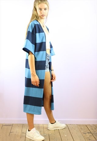 BLUE ON BLUE LONG STRIPED KIMONO