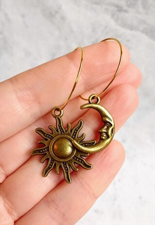 CELESTIAL SUN AND MOON HOOP EARRINGS BRONZE