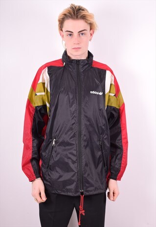 ADIDAS MENS VINTAGE RAIN JACKET LARGE BLACK 90'S