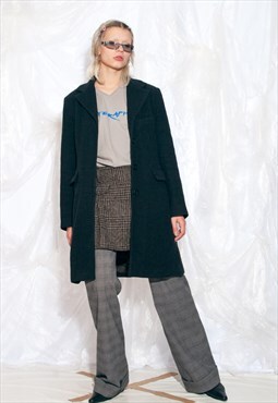 Vintage 90s Long Wool Coat in Minimalist Black