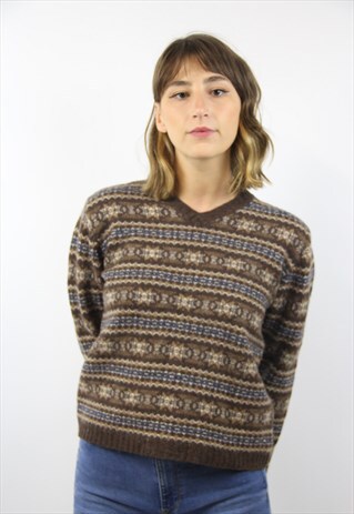 VINTAGE TOMMY HILFIGER PATTERNED BROWN JUMPER