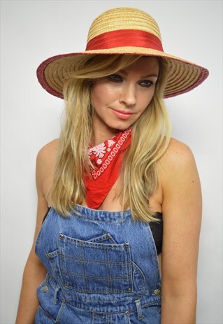 VINTAGE 90S STRAW WIDE BRIM HAT SUN HAT PREPPY RETRO
