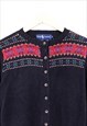 VINTAGE RALPH LAUREN CARDIGAN BLACK BUTTON UP AZTEC PATTERN 