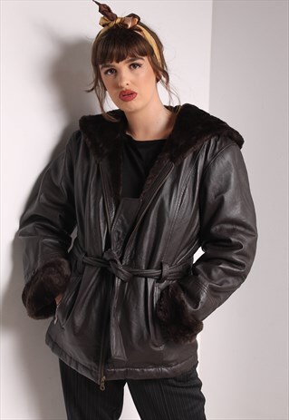VINTAGE 90'S LEATHER BOMBER JACKET BROWN