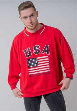 Vintage USA Flag Graphic Sweatshirt in Red Large