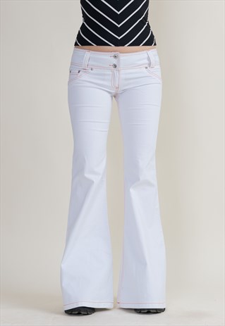 VINTAGE Y2K DEADSTOCK RAVE WHITE FLARE TROUSERS
