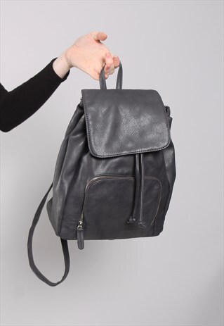 VINTAGE 90S DARK GREY FAUX LEATHER BACKPACK RUCKSACK