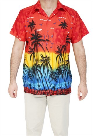 HAWAIIAN STYLE PALM TREE PRINT SHIRTS-RED