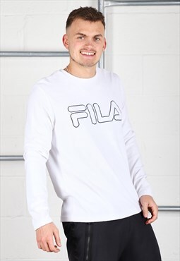 Vintage Fila Sweatshirt in White Pullover Jumper Medium