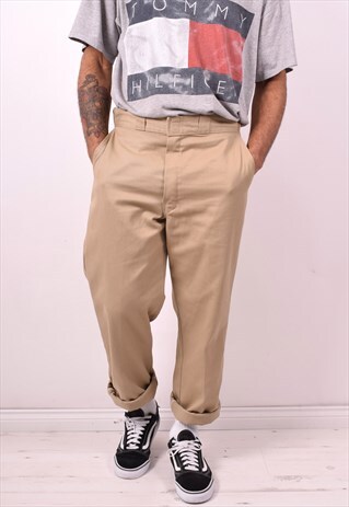 DICKIES MENS VINTAGE TROUSERS W34 L34 BEIGE 90S